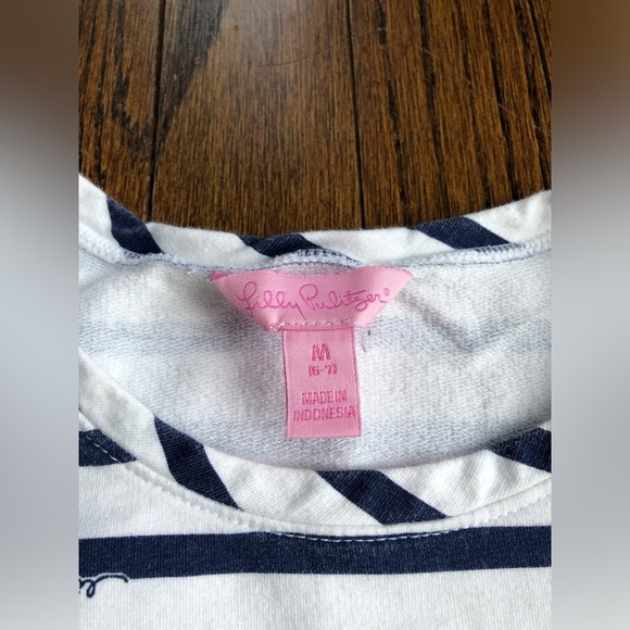 Lilly Pulitzer Girls M (6-7) Little Devon Dress Resort White Serene Stripe - Picture 6 of 13